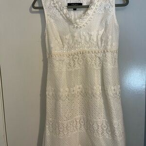 Nine West Cream Sheath Mini Dress V-neck Sleeveless